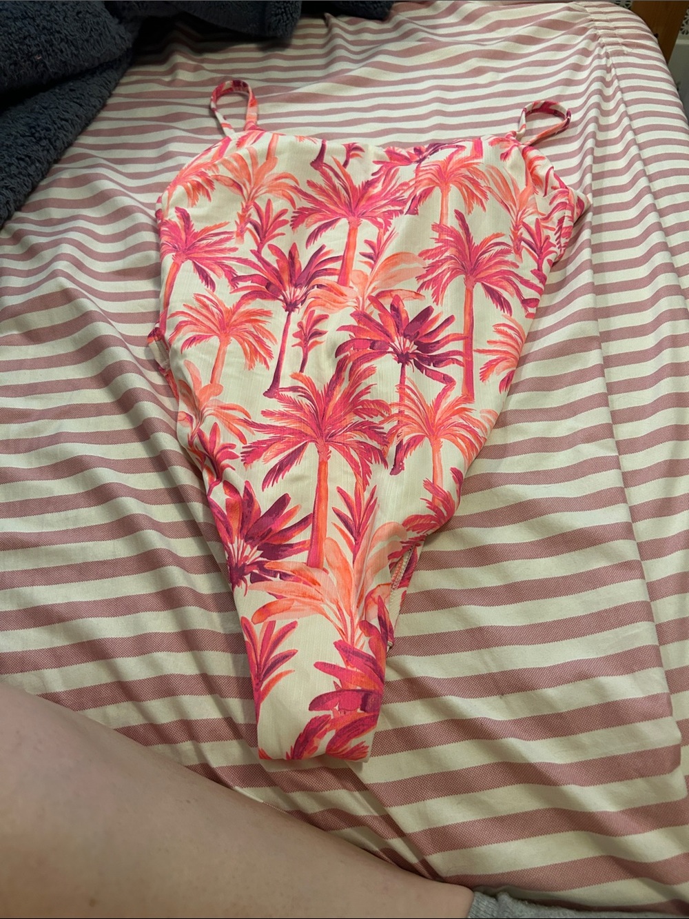 Shade & Shore Cream One-Piece Swimsuit with Pink & Orange Palm Print